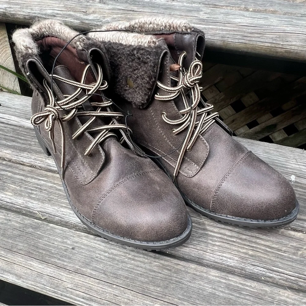 Cliffs Brown Fur top Lace-Up ankle boots Boots